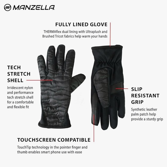 Manzella Bristol Touchtip Cold Weather Glove Touchscreen CapableGloves NWT - Picture 3 of 8